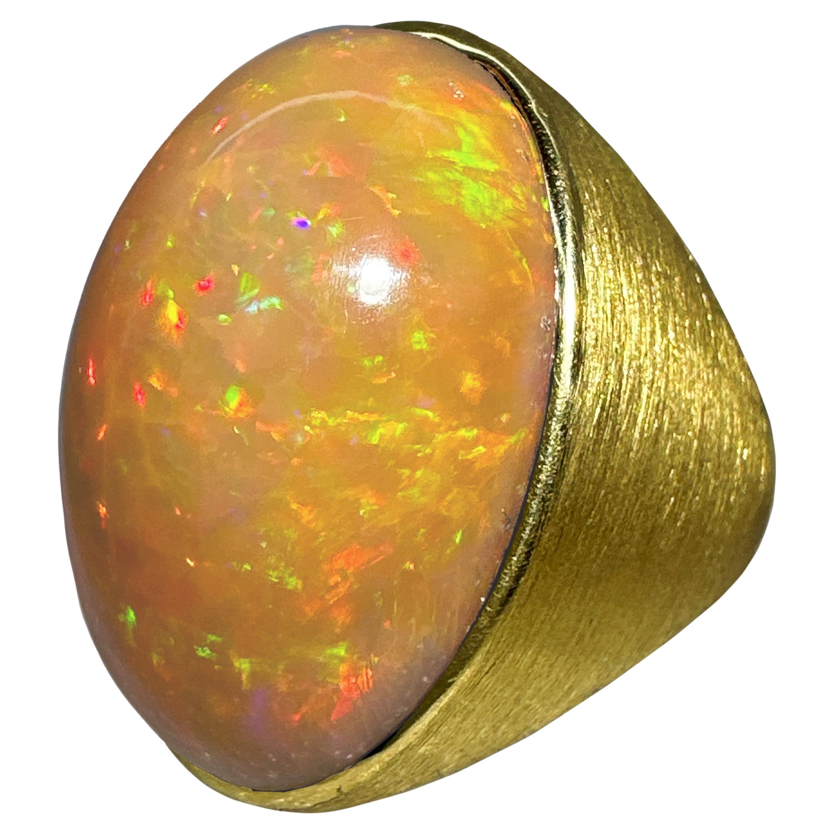 35 Carat Orange Ethiopian Opal in Brushed 18 Karat Yellow Gold Cocktail Ring For Sale