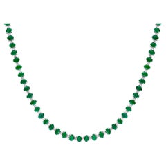 35 Carat Oval Brazilian Emerald & 3 Carat Diamond Tennis Necklace 14KWG