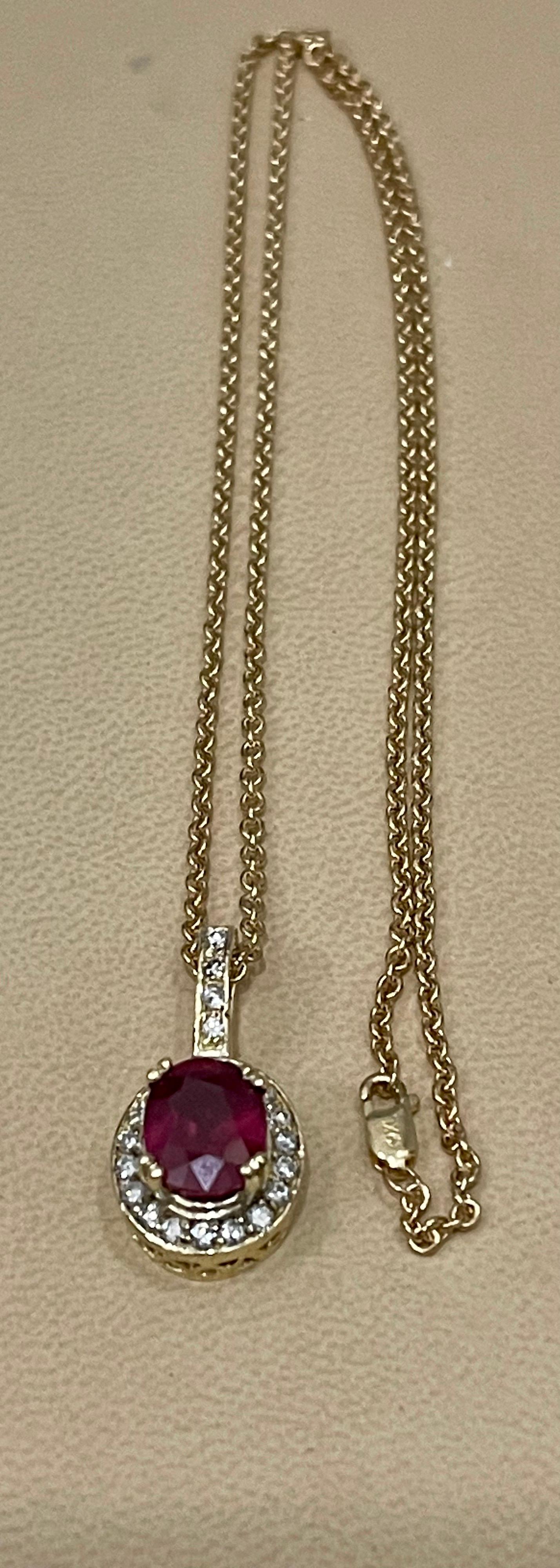 3.5 Carat Oval Cut Ruby Pendant with Diamonds 14 Karat Yellow Gold Chain 3