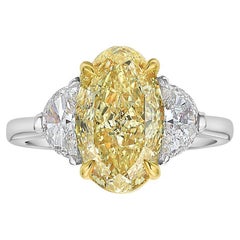 3.5 Carat Oval Diamond Ring Fancy Yellow 14K White Gold Sunlit Royal Radiance