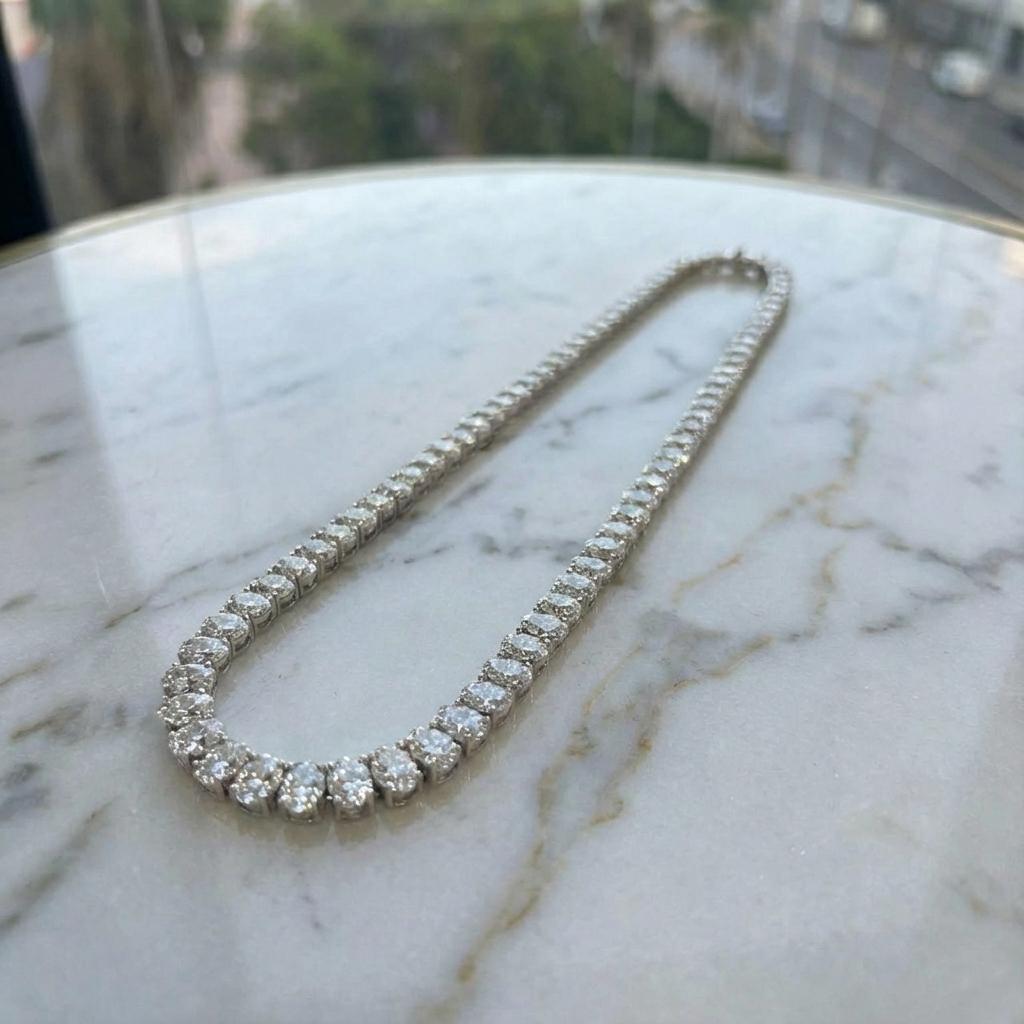 Collana tennis ovale graduata da 35 carati in platino In condizioni Nuovo in vendita a Chicago, IL