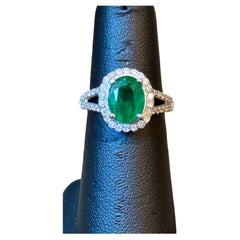 3.5 Carat Oval Natural Zambian Emerald & 1.8 ct Diamond Ring 14 Karat White Gold