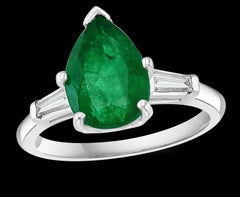 3.5 Carat Pear Cut Emerald and Diamond Ring 14 Karat White Gold