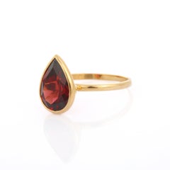 Hand-Crafted 2.75 Carat Pear Cut Garnet Solitaire Ring in 18K Solid Yellow Gold