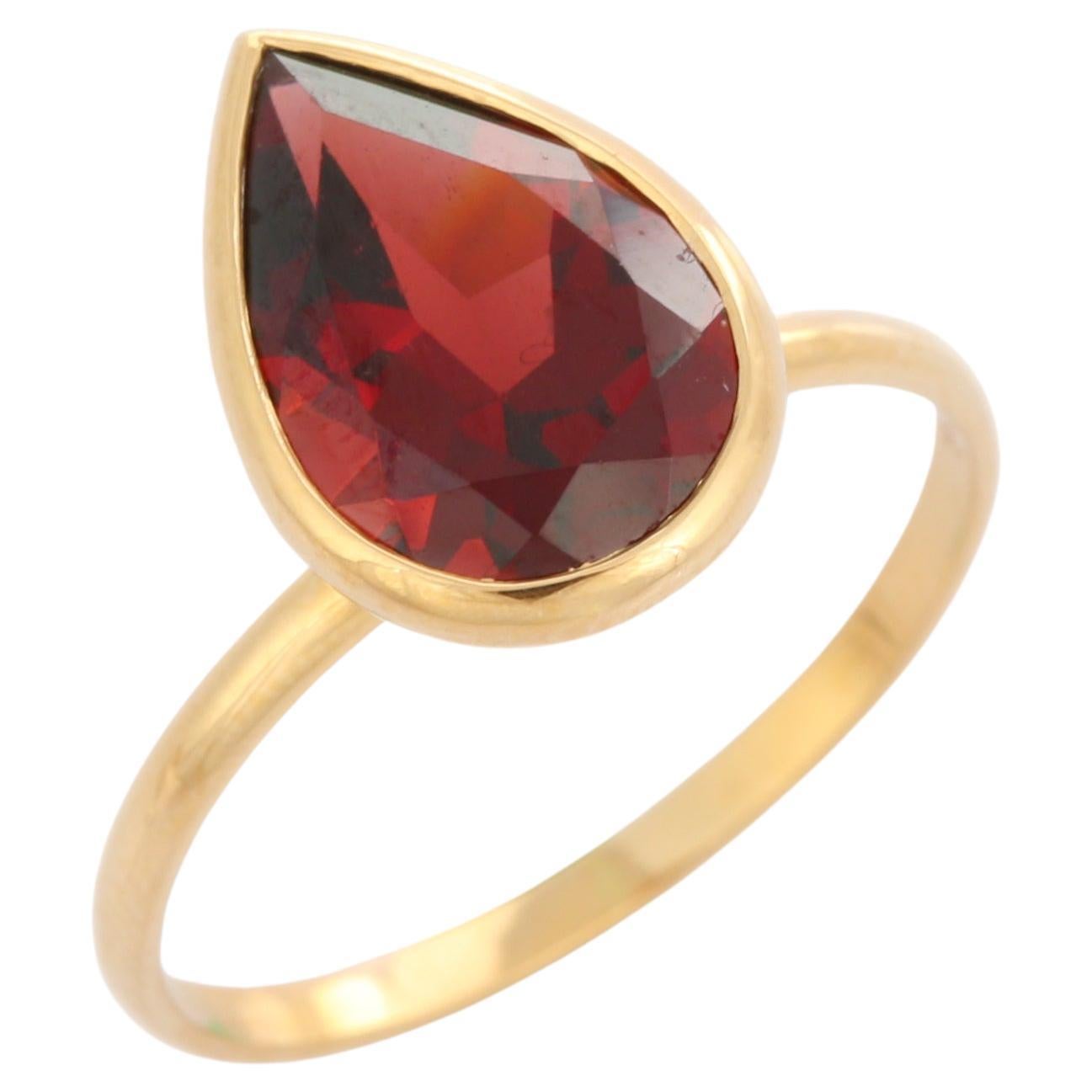 3.5 Carat Pear Cut Garnet Cocktail Ring in 18K Yellow Gold