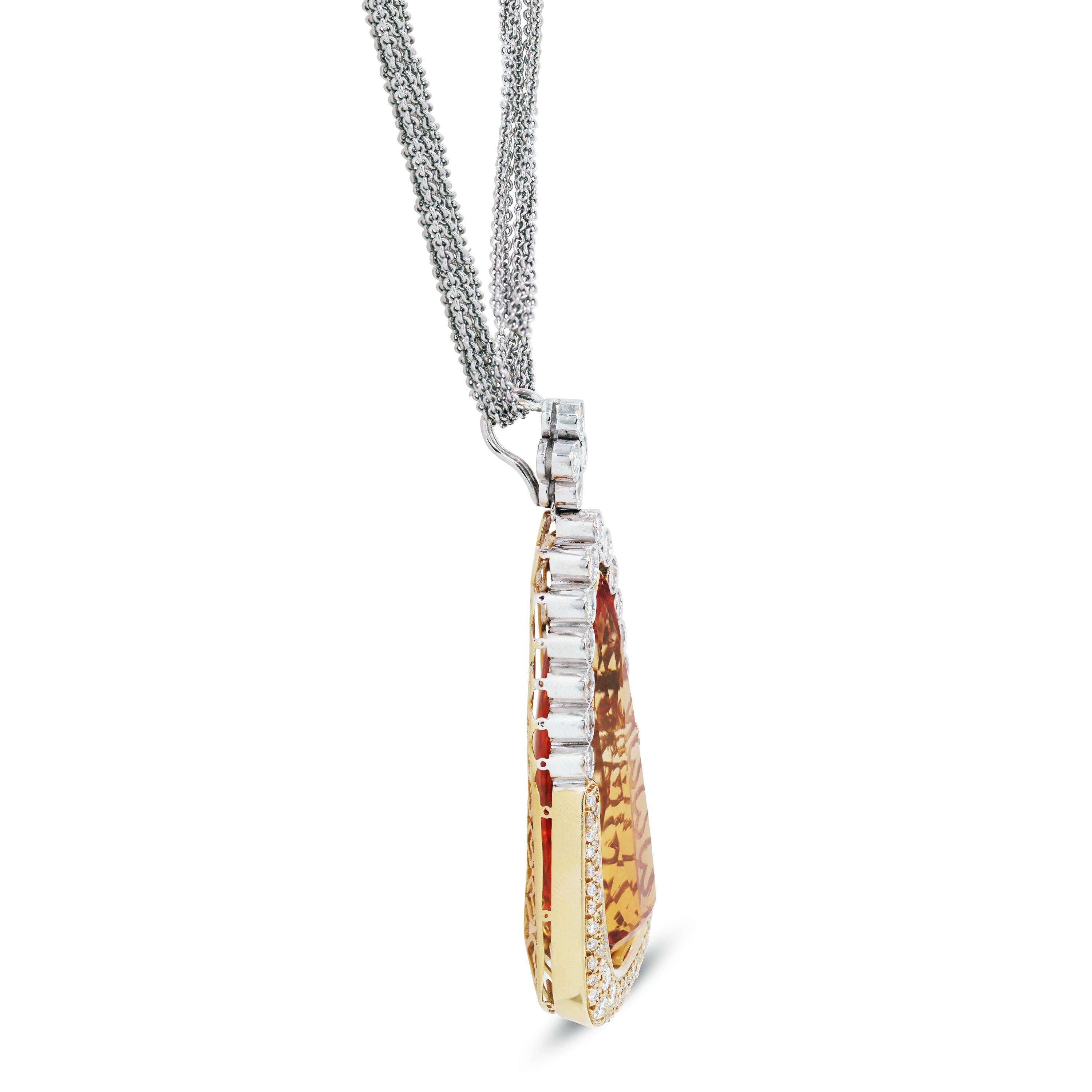 35 Karat birnenförmiger Imperial Topas Diamant 18 Karat Roségold Großer Anhänger im Zustand „Hervorragend“ im Angebot in Boca Raton, FL