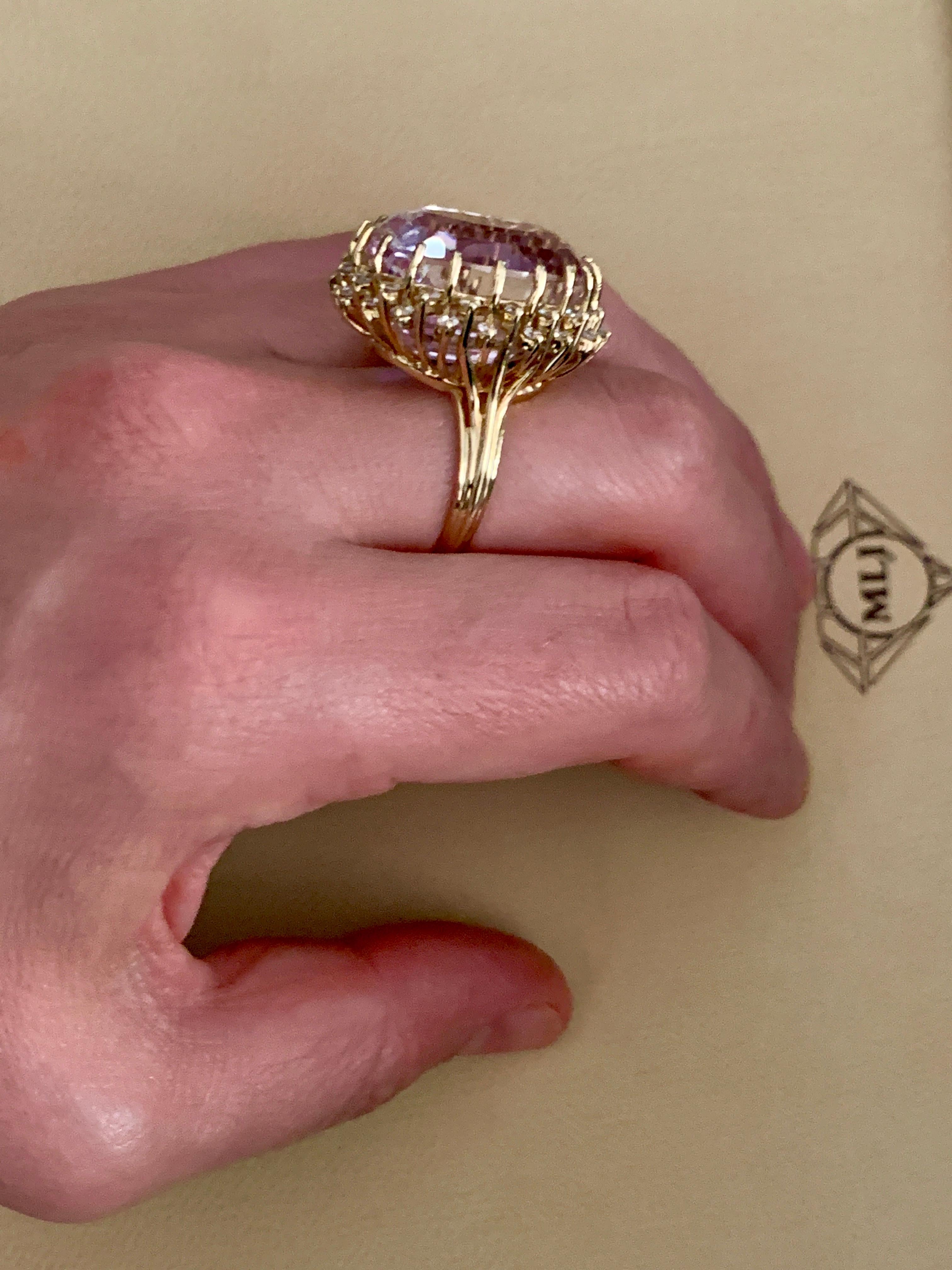 35 Carat Pink Amethyst and Diamond Cocktail Ring in 14 Karat Yellow Gold 2