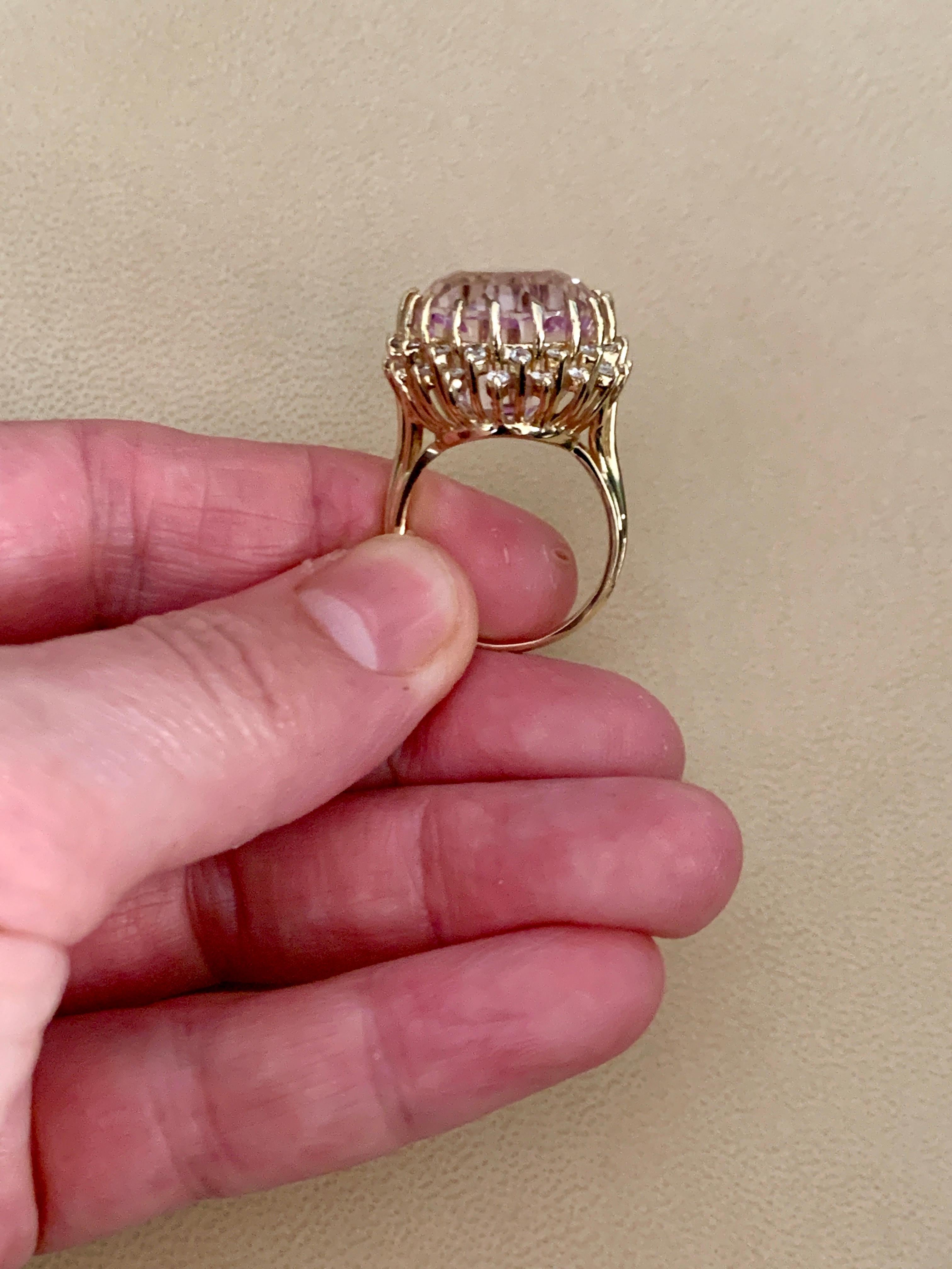 35 Carat Pink Amethyst and Diamond Cocktail Ring in 14 Karat Yellow Gold 7