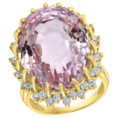 35 Carat Pink Amethyst and Diamond Cocktail Ring in 14 Karat Yellow Gold