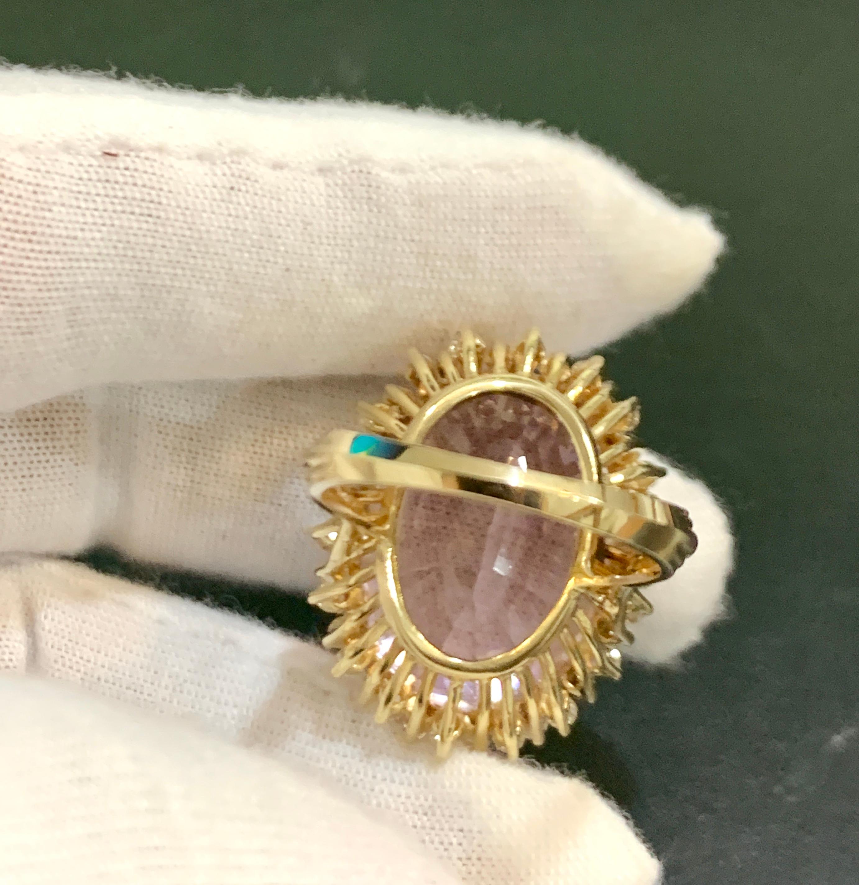 35 Carat Pink Amethyst and Diamond Cocktail Ring in 14 Karat Yellow Gold 1