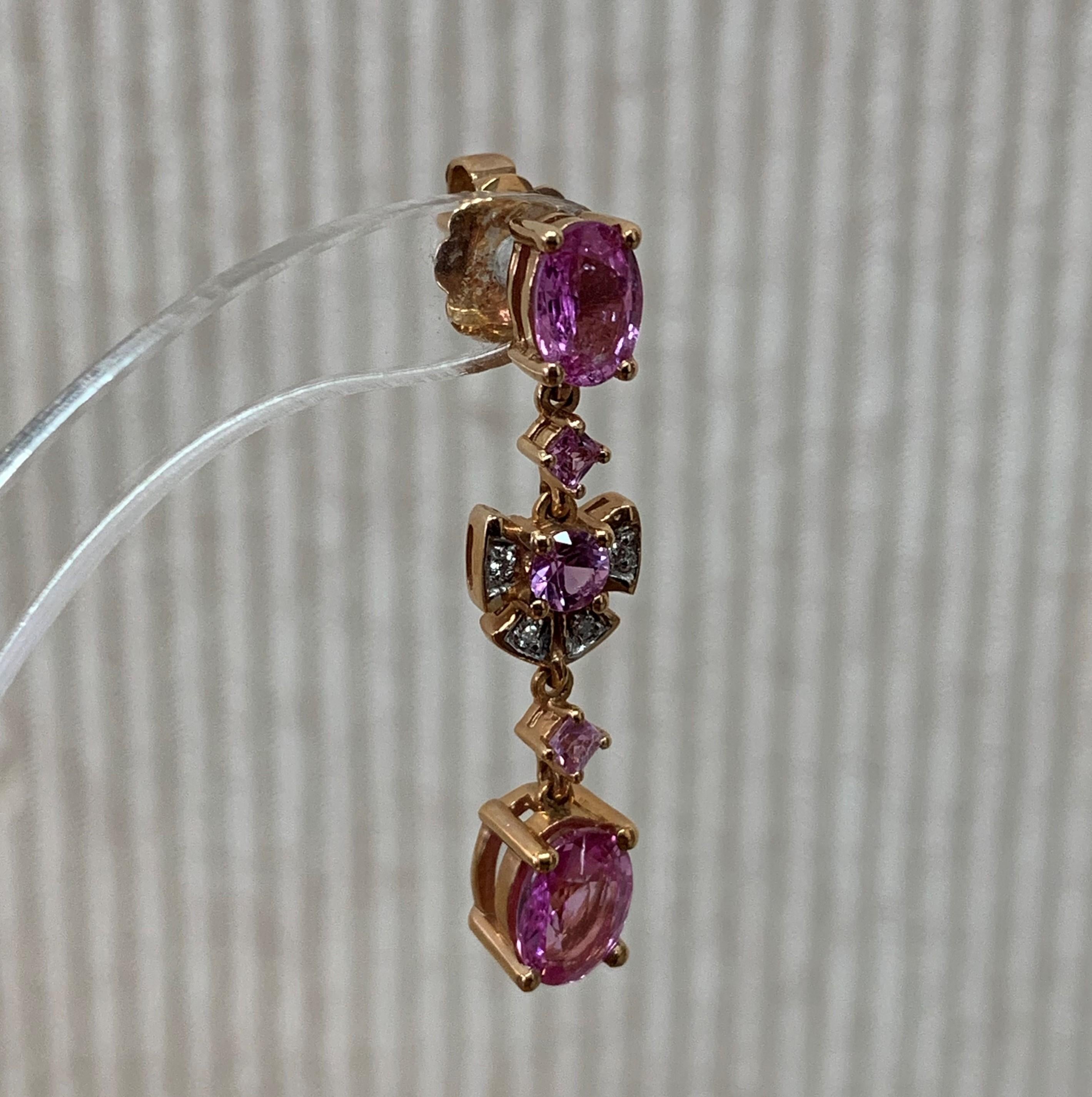 Contemporary 3.5 Carat Pink Sapphire & Diamond Earring in 18 Karat Rose Gold