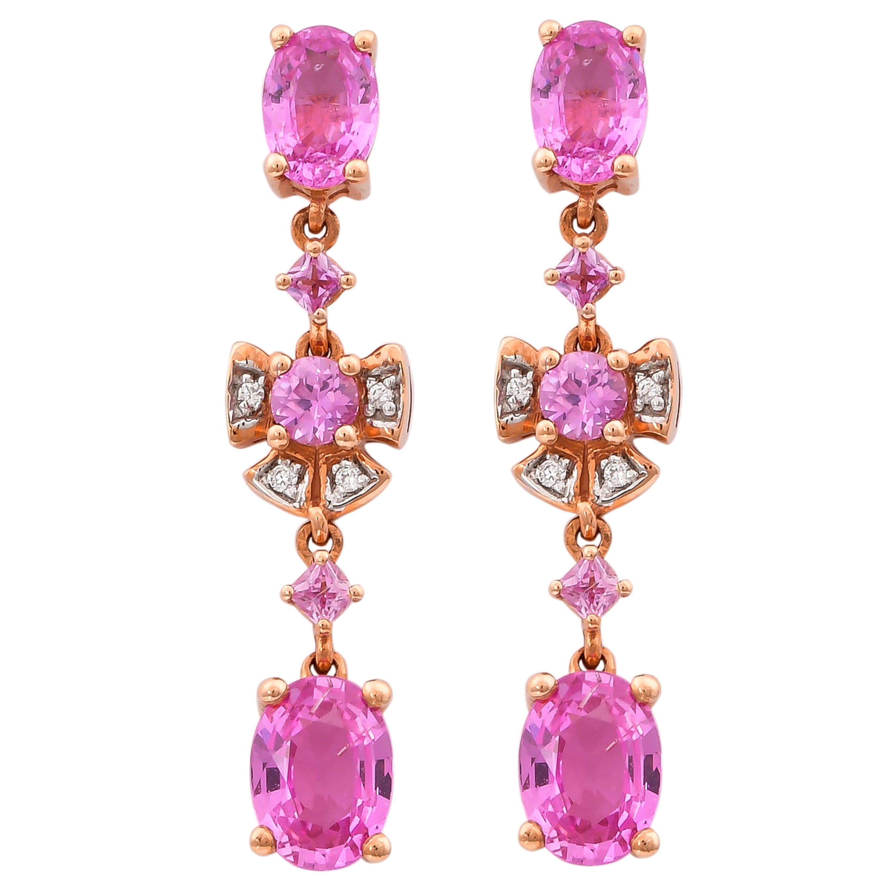 3,5 Karat rosa Saphir & Diamant-Ohrring aus 18 Karat Roségold