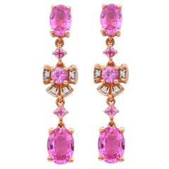 3,5 Karat rosa Saphir & Diamant-Ohrring aus 18 Karat Roségold