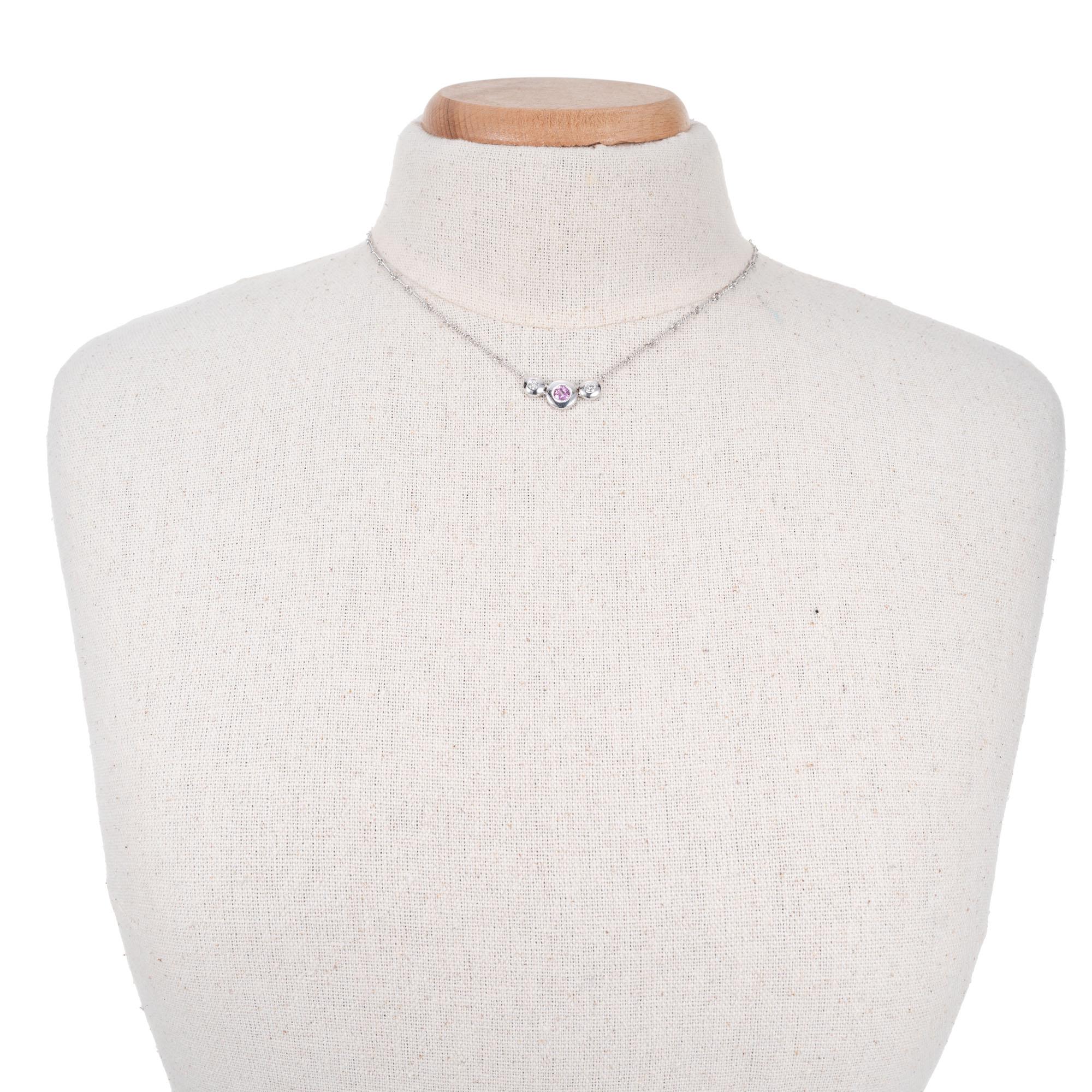 Women's .35 Carat Pink Sapphire Diamond White Gold Link Chain Pendant Necklace For Sale