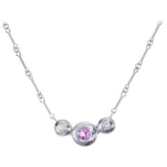 .35 Carat Pink Sapphire Diamond White Gold Link Chain Pendant Necklace