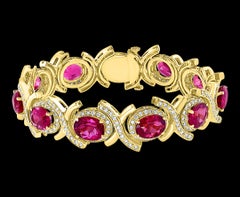 Bracelet en or jaune 14 carats avec tourmaline rose de 35 carats et diamants de 4,5 carats