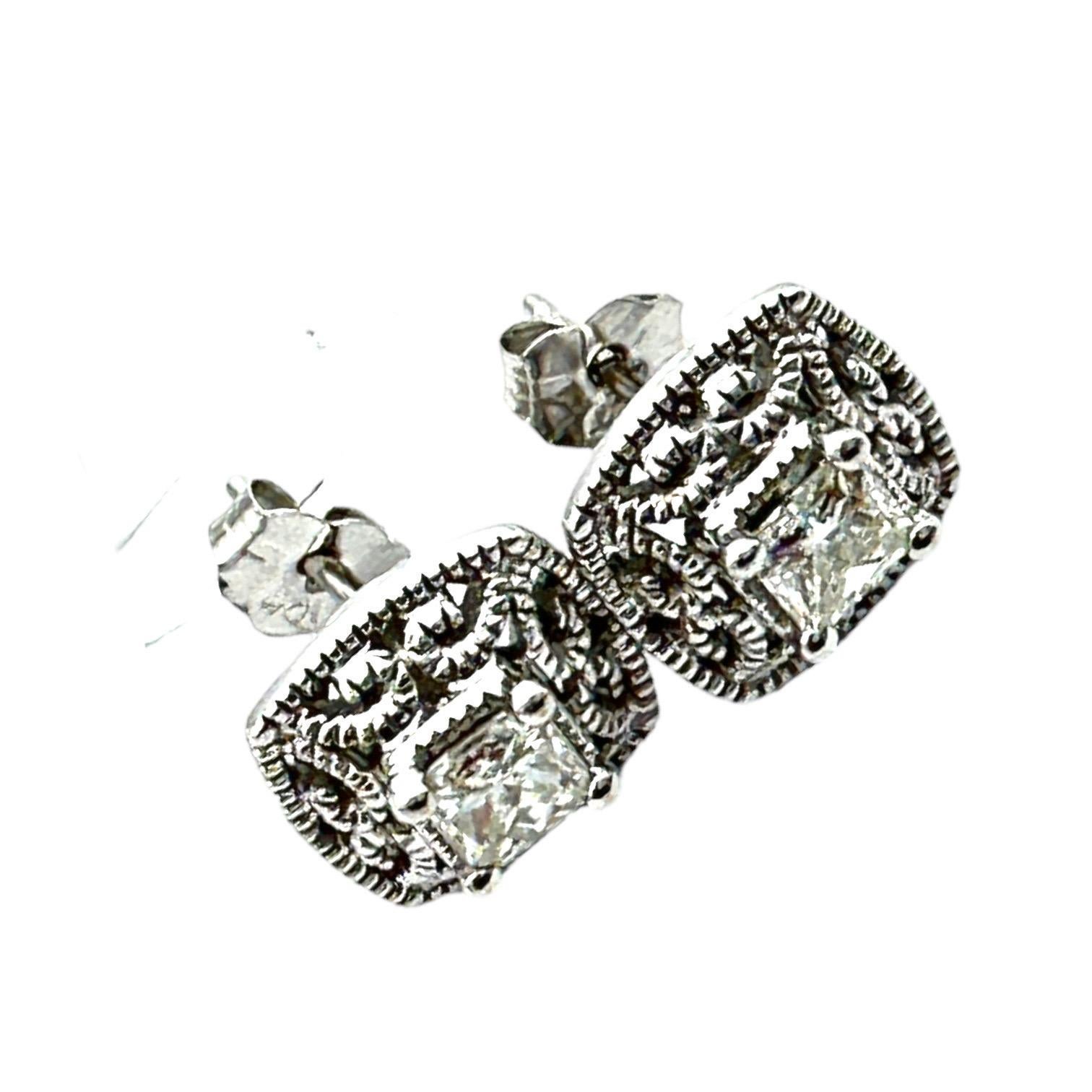 Classical Greek .35 Carat Princess Lacy Diamond Stud Earrings For Sale