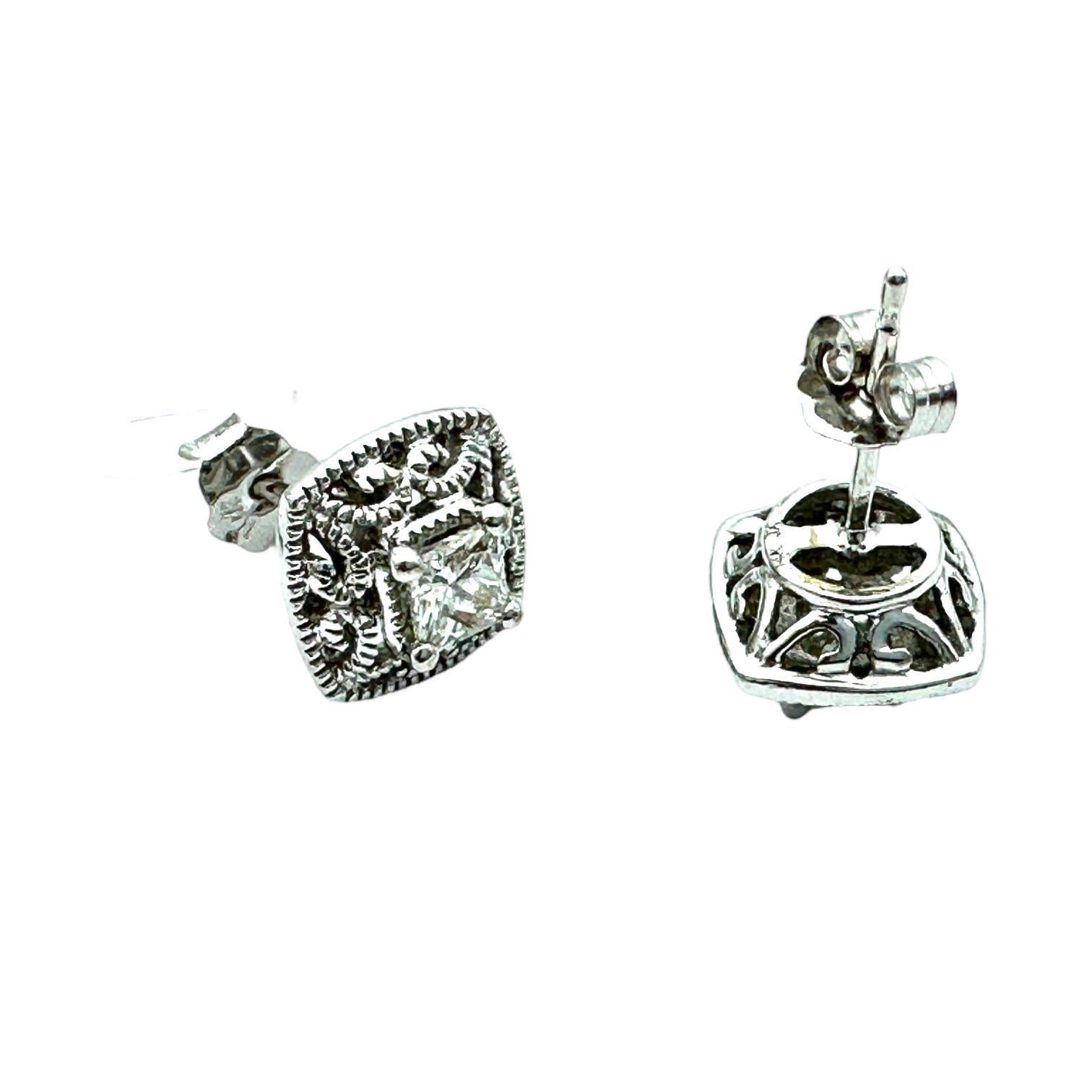 Princess Cut .35 Carat Princess Lacy Diamond Stud Earrings For Sale