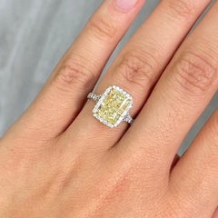 3.5 Carat Radiant Halo Diamond Ring Fancy Yellow 14K White Gold