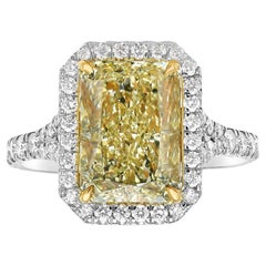 3.5 Carat Radiant Halo Diamond Ring Fancy Yellow 14K White Gold