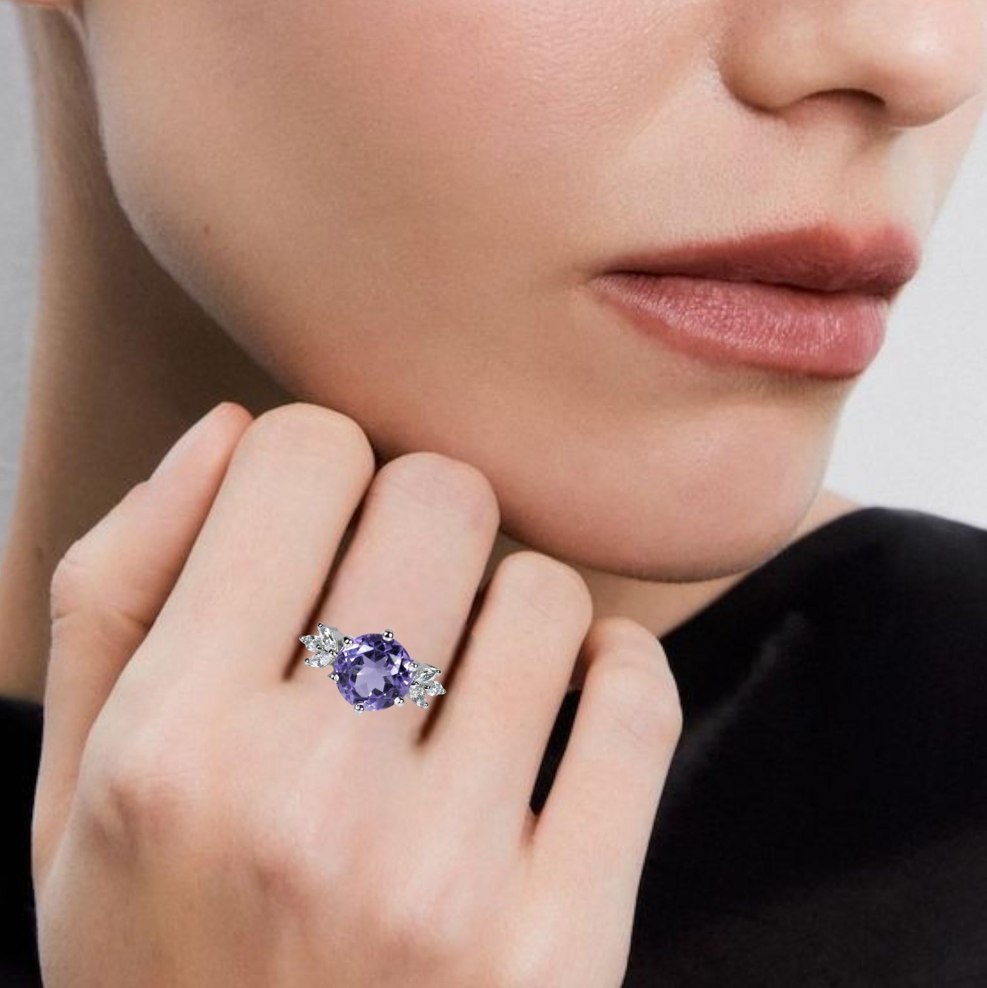 3,5 Karat runder Amethyst-Edelstein-Designerring Damen im Angebot