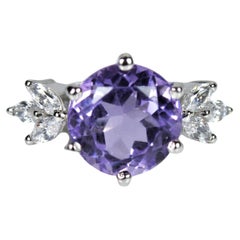 3.5 Carat Round Amethyst Gemstone Designer Ring