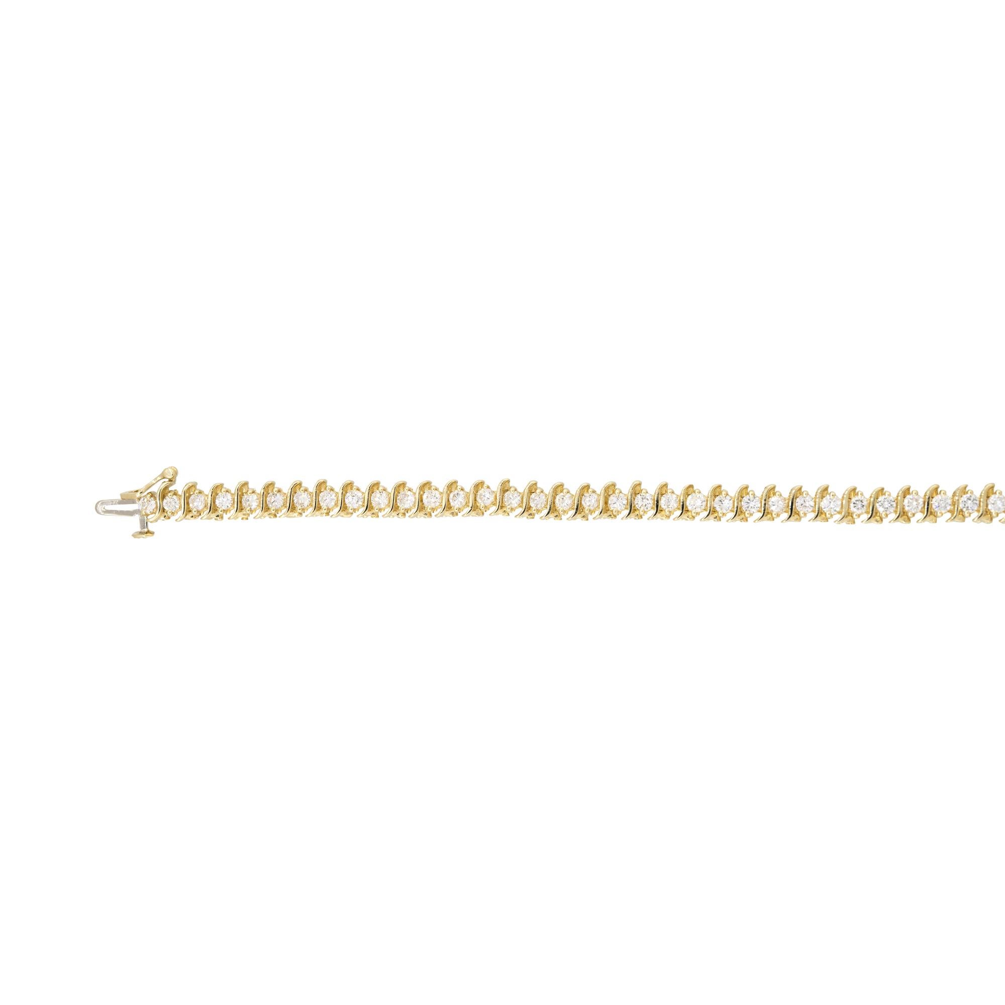 Modern 3.5 Carat Round Brilliant Cut Diamond S-Link Tennis Bracelet 14 Karat In Stock For Sale