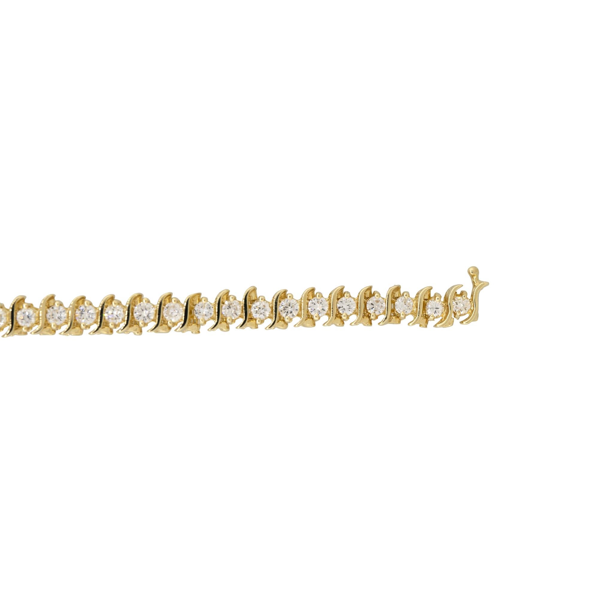 Women's 3.5 Carat Round Brilliant Cut Diamond S-Link Tennis Bracelet 14 Karat In Stock For Sale