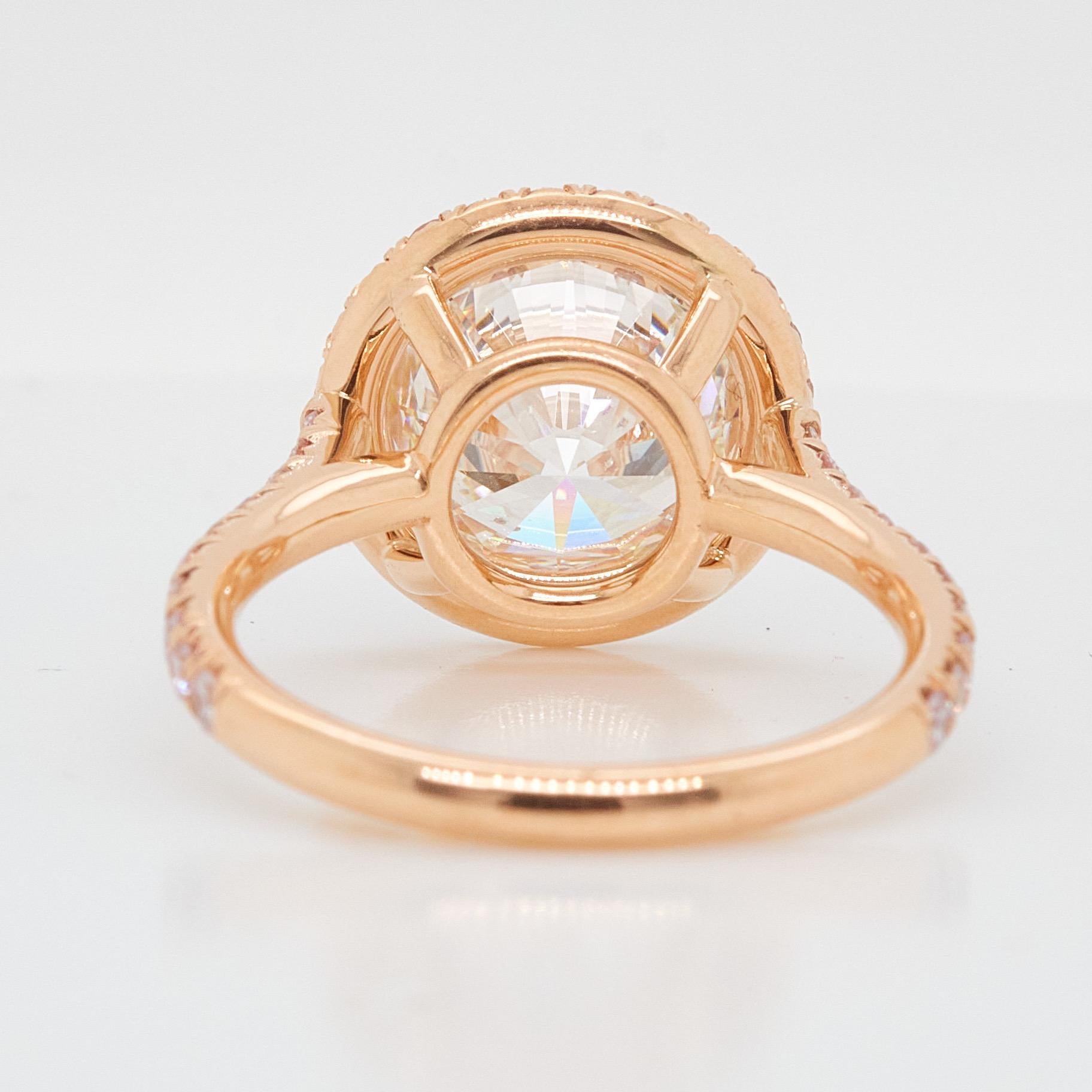 Contemporain Bague de fiançailles en or rose 18 carats avec diamant taille ronde de 3,5 carats, certifié GIA en vente