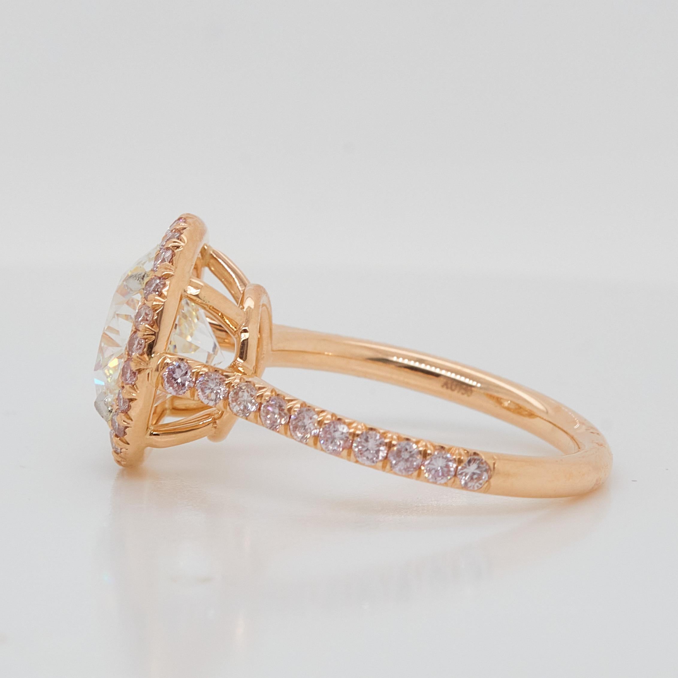 Taille ronde Bague de fiançailles en or rose 18 carats avec diamant taille ronde de 3,5 carats, certifié GIA en vente