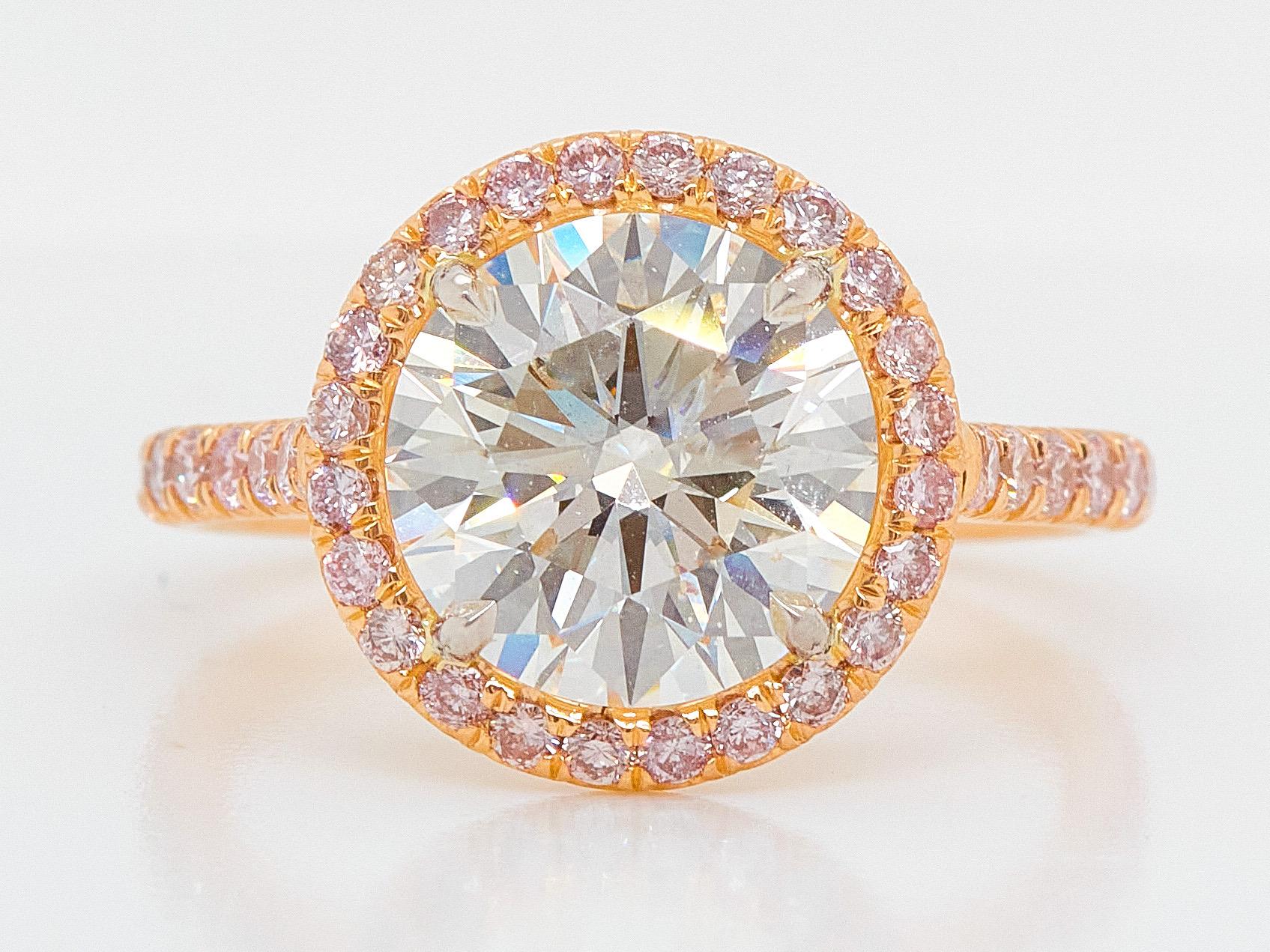 Bague de fiançailles en or rose 18 carats avec diamant taille ronde de 3,5 carats, certifié GIA Pour femmes en vente