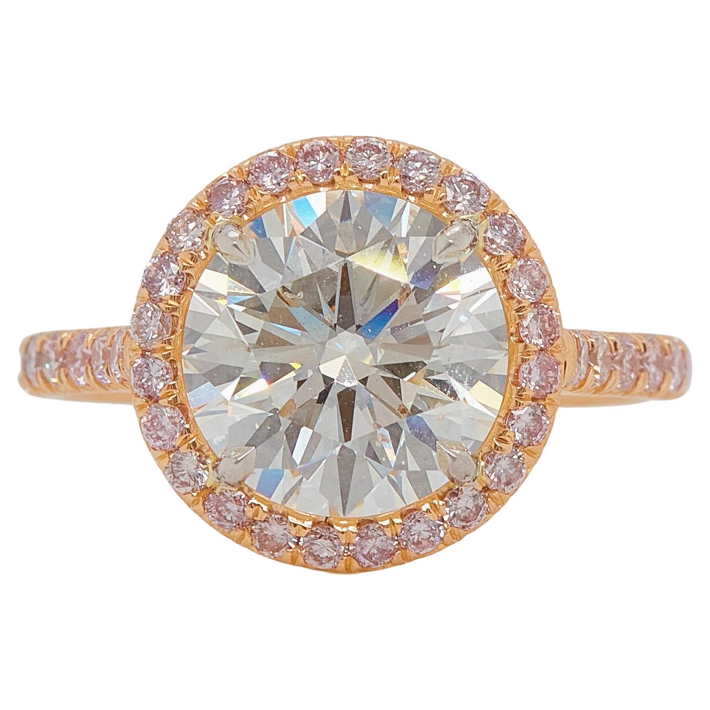3.5 Carat Round cut Diamond, Engagement Ring 18k Rose gold, GIA Certified