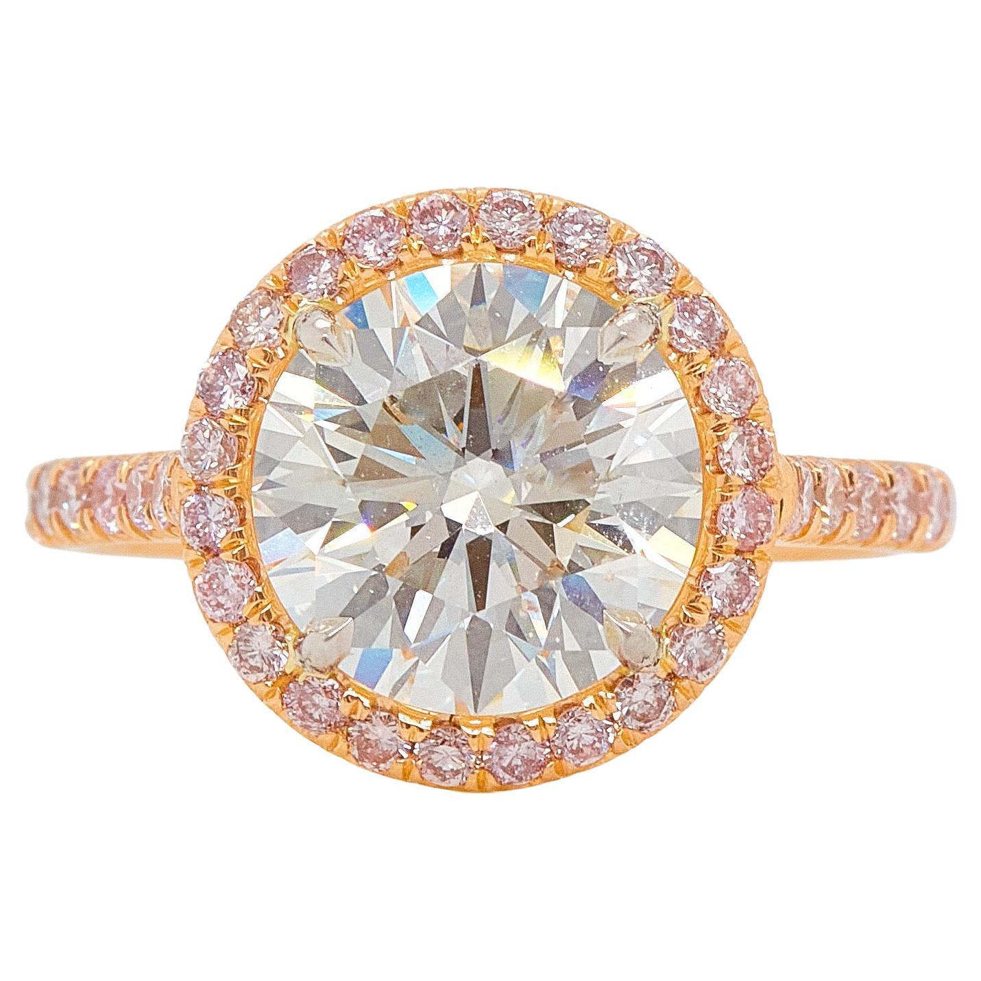 Bague de fiançailles en or rose 18 carats avec diamant taille ronde de 3,5 carats, certifié GIA