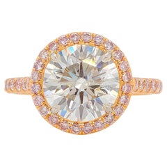 3.5 Carat Round Cut Diamond, Engagement Ring 18k Rose Gold, GIA Certified