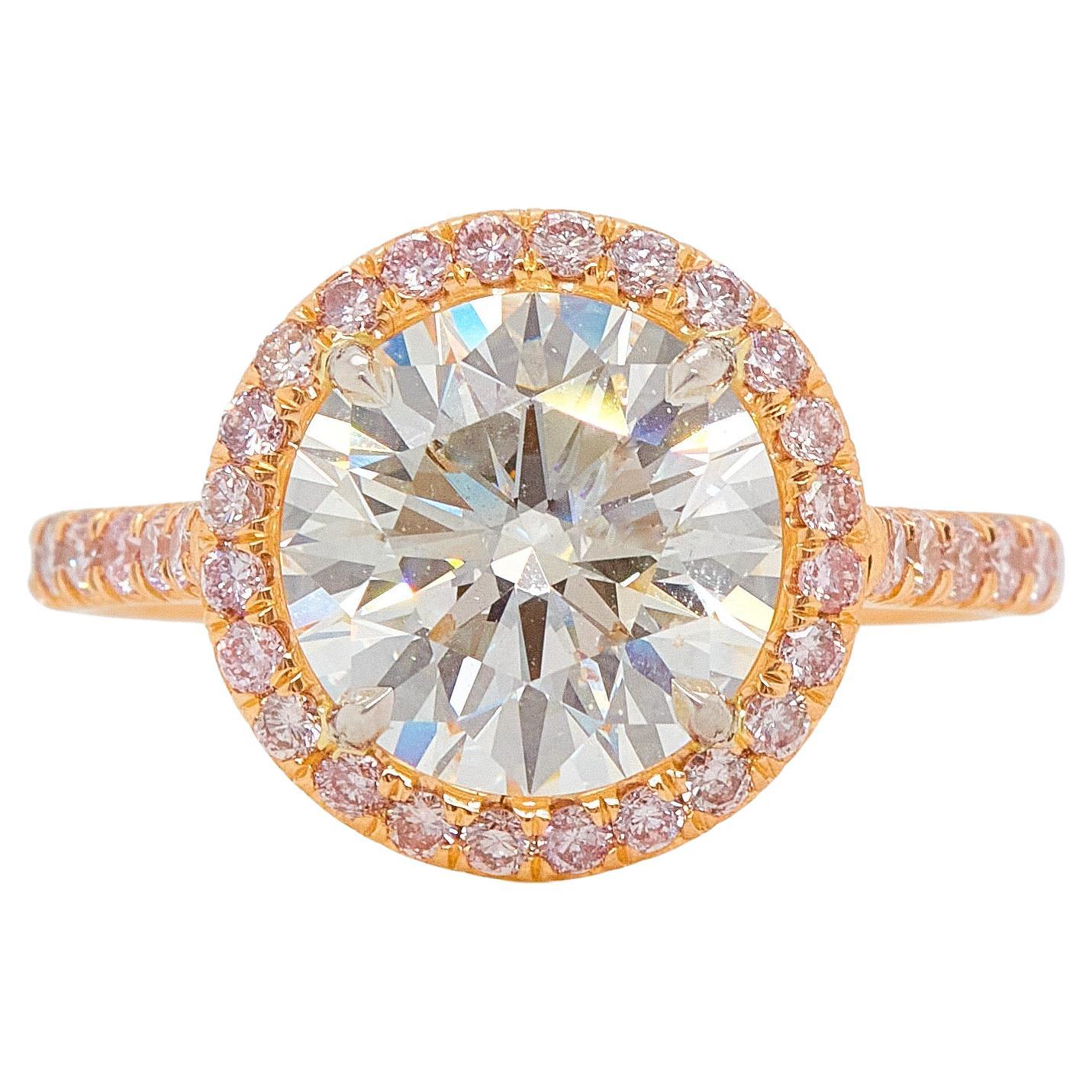 Diamante natural de corte redondo de 3,5 quilates, anillo de compromiso de oro rosa de 18 quilates, informe GIA