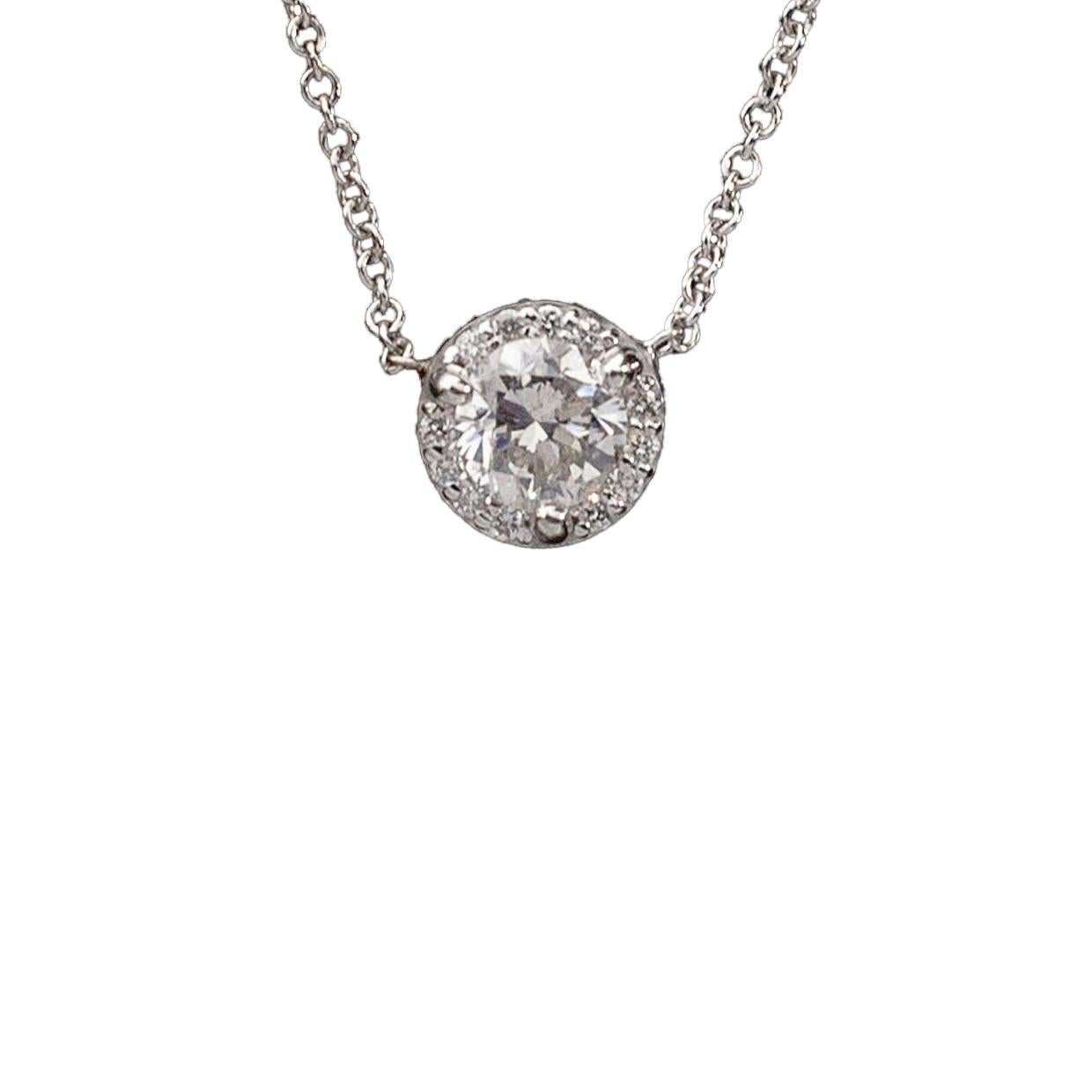 .35 Carat Round Diamond Gold Halo Necklace