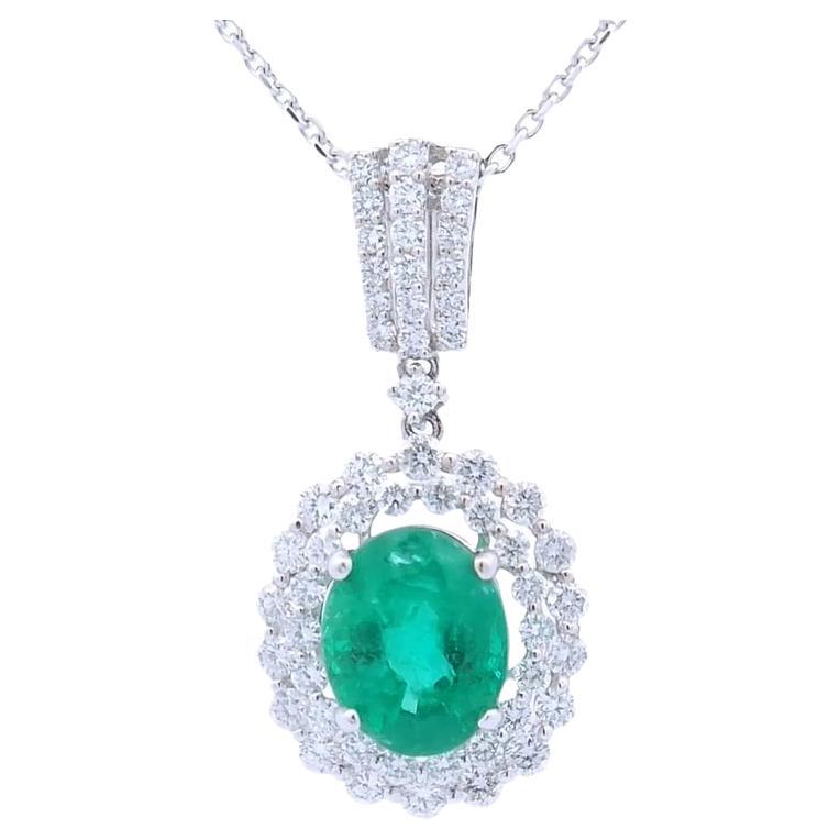 3.5 Carat Round Emerald Pendant in 18K White Gold