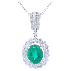 3.5 Carat Round Emerald Pendant in 18K White Gold