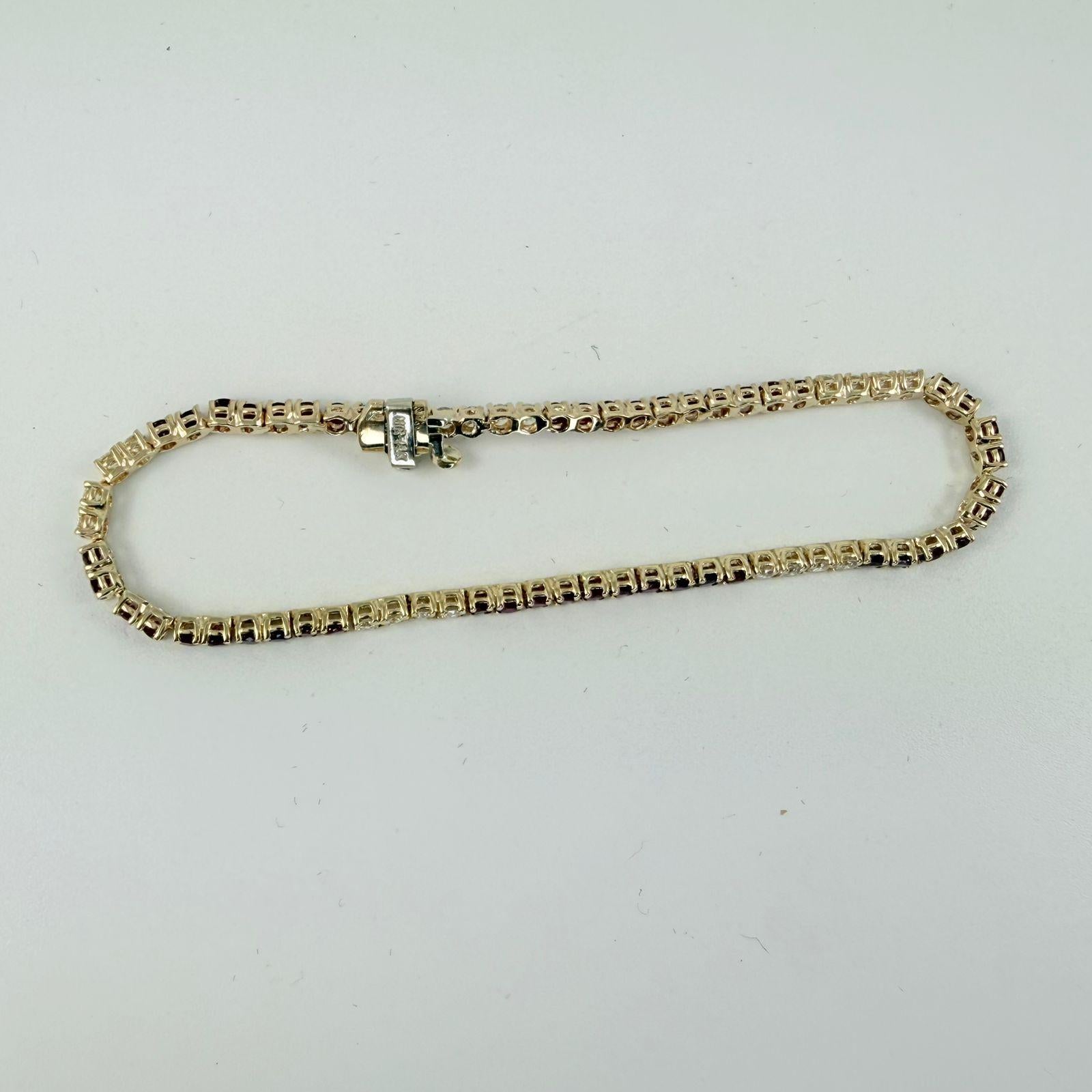 Pulsera de tenis de oro amarillo de 14 quilates con rubíes y diamantes de 3,5 quilates en venta 3