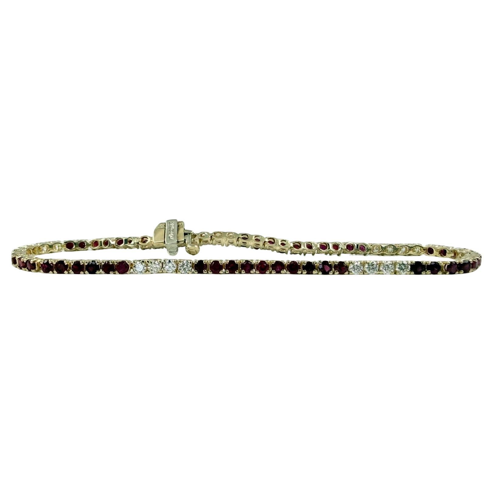 Pulsera de tenis de oro amarillo de 14 quilates con rubíes y diamantes de 3,5 quilates