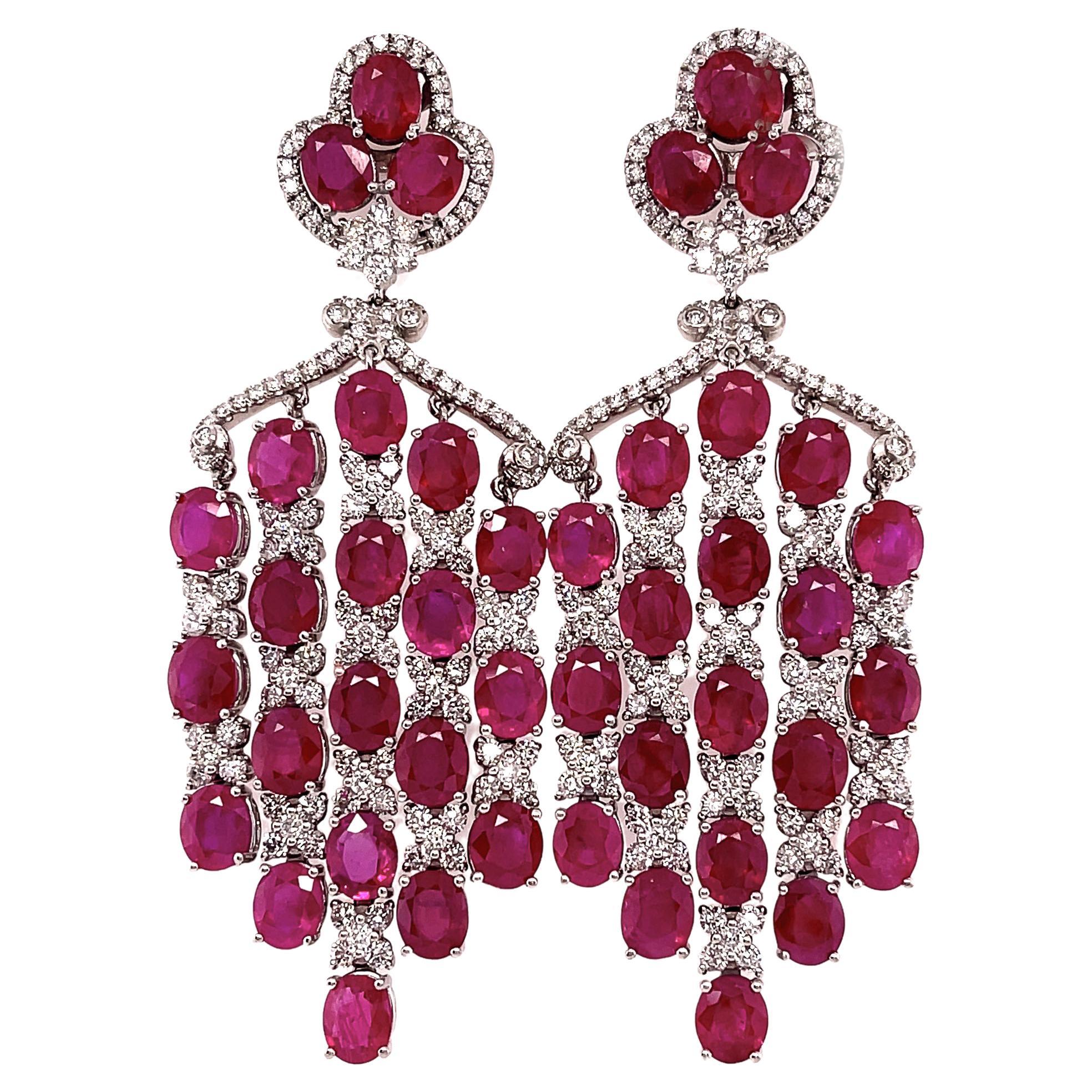 Two Hundred Carat Burma Ruby Beads Diamond Tassel Earrings For Sale at