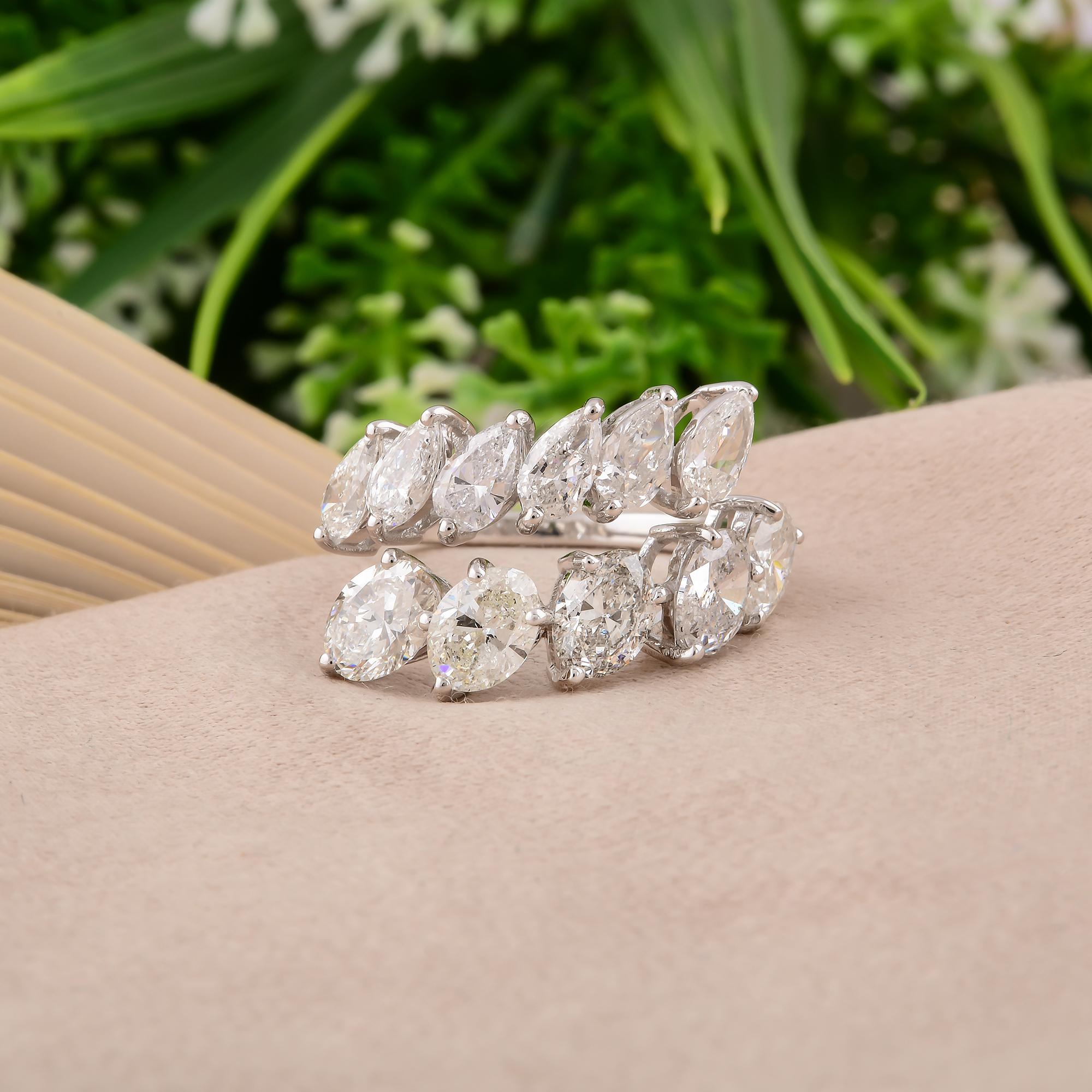 Modern 3.5 Carat SI Clarity HI Color Oval Pear Diamond Ring 14 Karat White Gold Jewelry For Sale