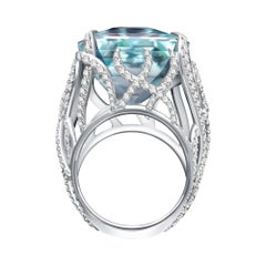 20 Carat Sri Lankan Blue Aquamarine Diamonds 18 Karat White Gold Cocktail Ring