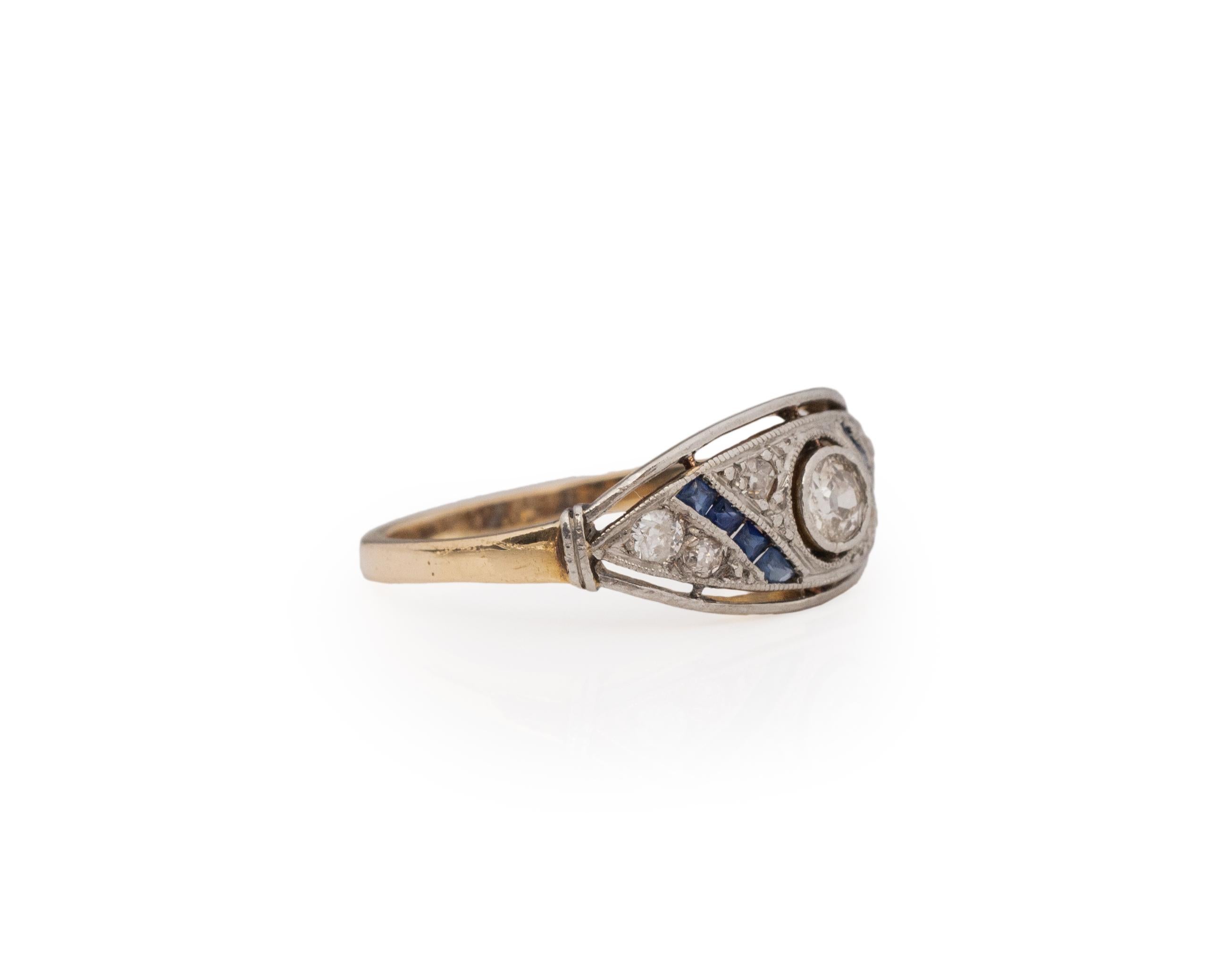 Ring Size: 7.25
Metal Type: 14K Yellow Gold [Hallmarked, and Tested]
Weight: 2.60 grams

Diamond Details:
Weight: .35ct, total weight
Cut: Old European brilliant
Color: I/J
Clarity: SI

Finger to Top of Stone Measurement: 5mm
Condition: Excellent