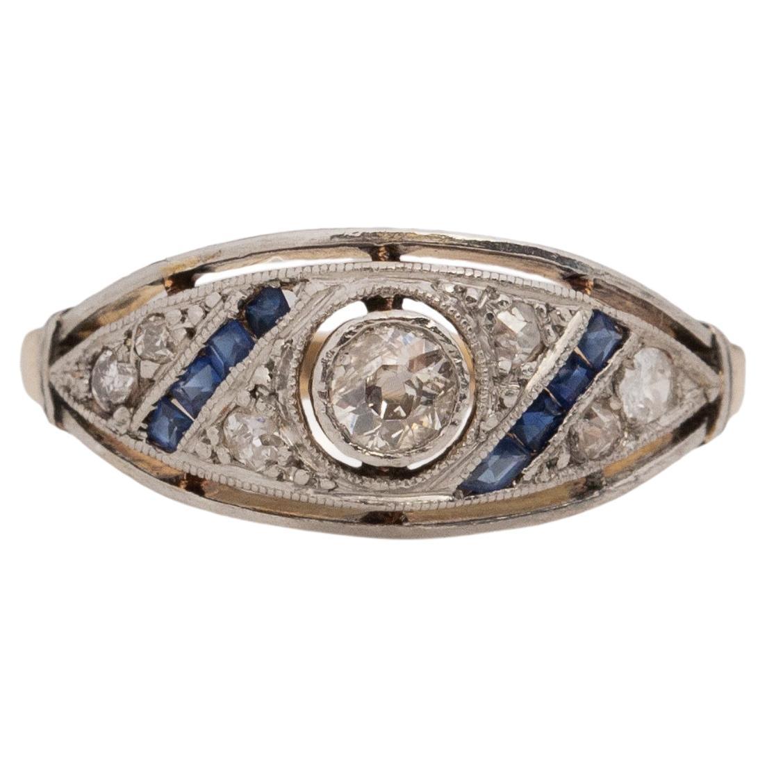 .35 Carat Total Weight Art Deco Diamond 14 Karat Yellow Gold Engagement Ring For Sale