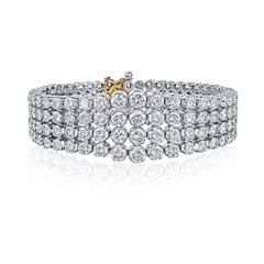 35 Carat TW Round Cut Diamond Platinum 3-Row Bracelet
