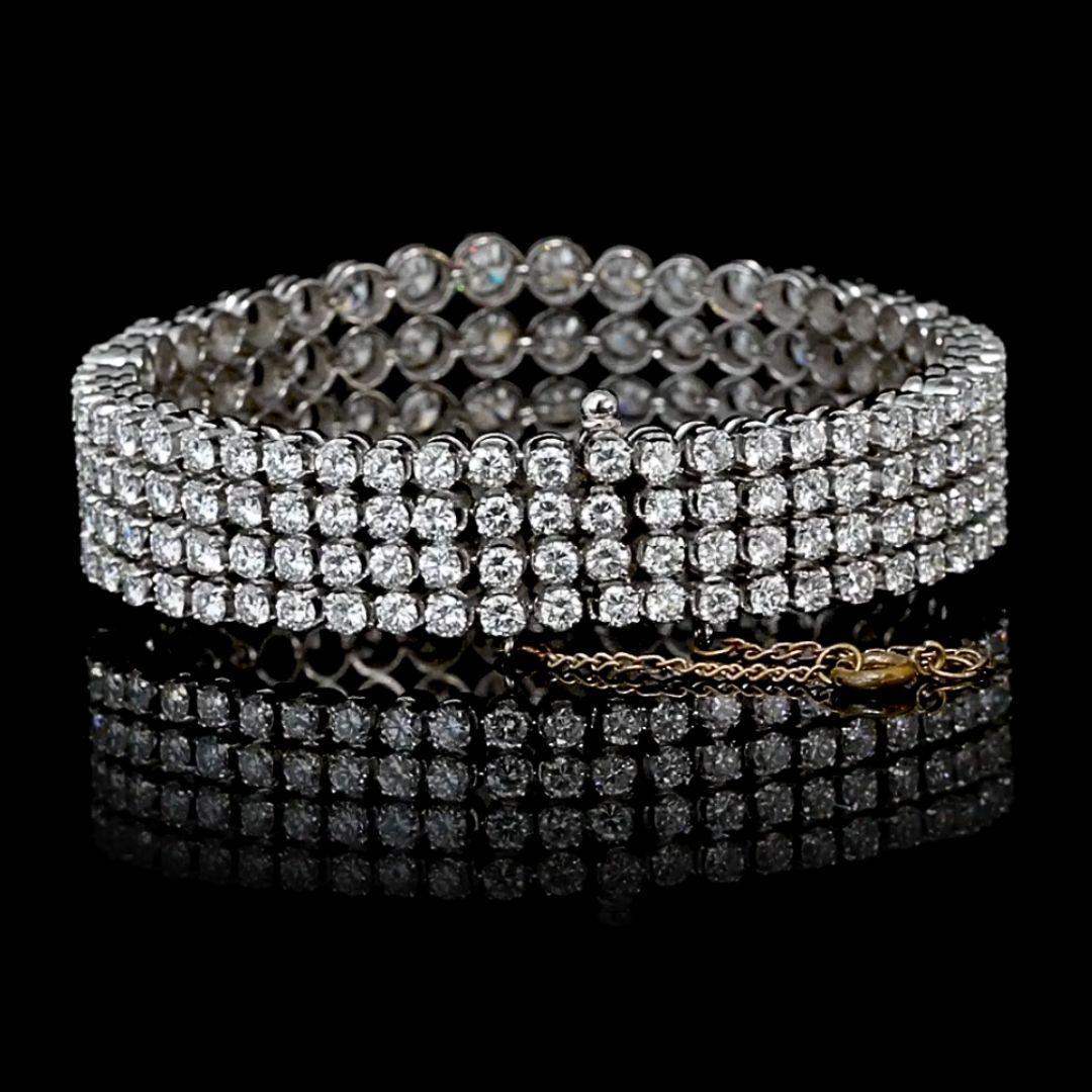 35 Carati F/VS1 Diamante Naturale Taglio Brillante Rotondo 4 File Bracciale in Platino 950. Montato con una montatura a 4 punte 