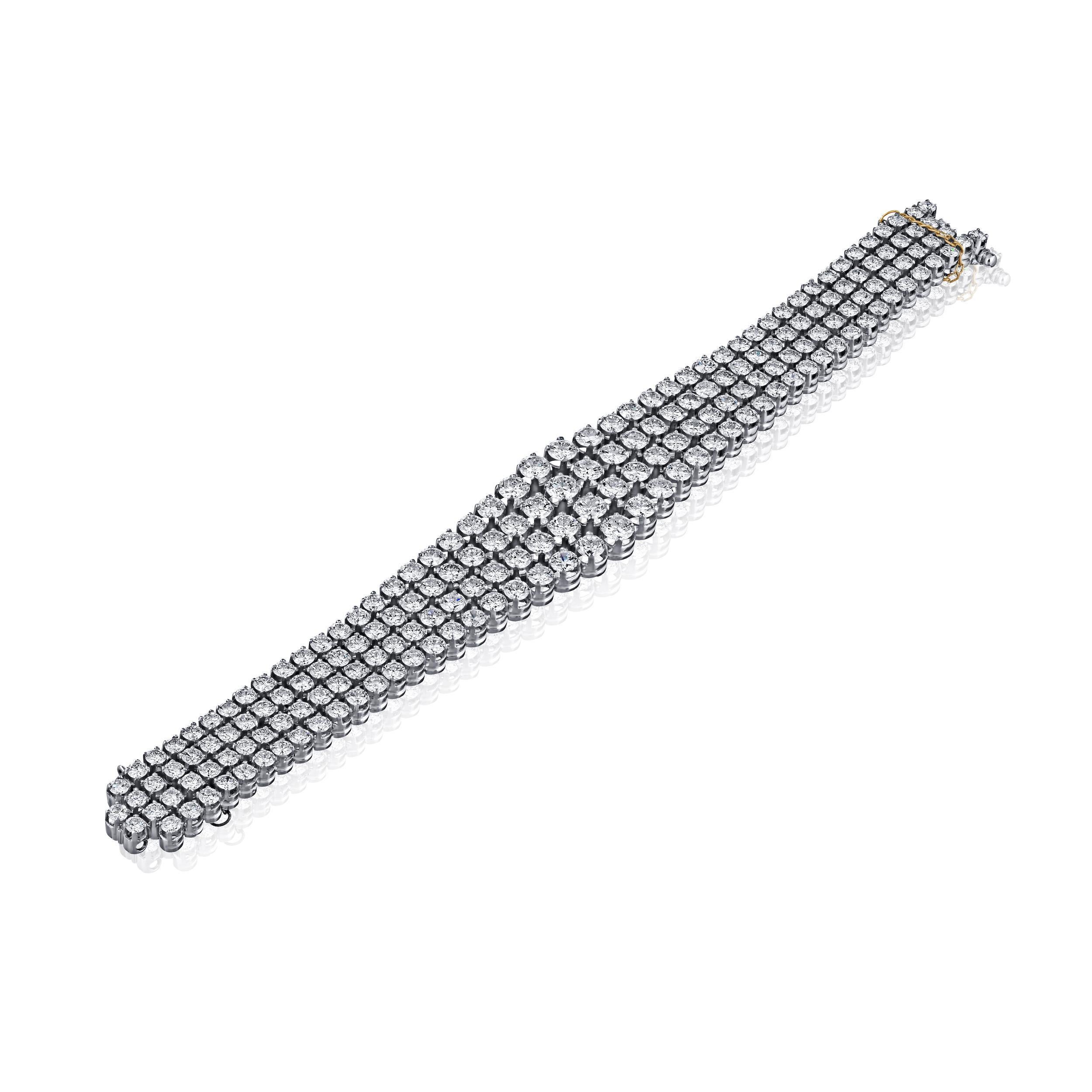 Art Déco 35 Carati TW Diamante taglio rotondo in platino Bracciale A Link a 4 file in vendita
