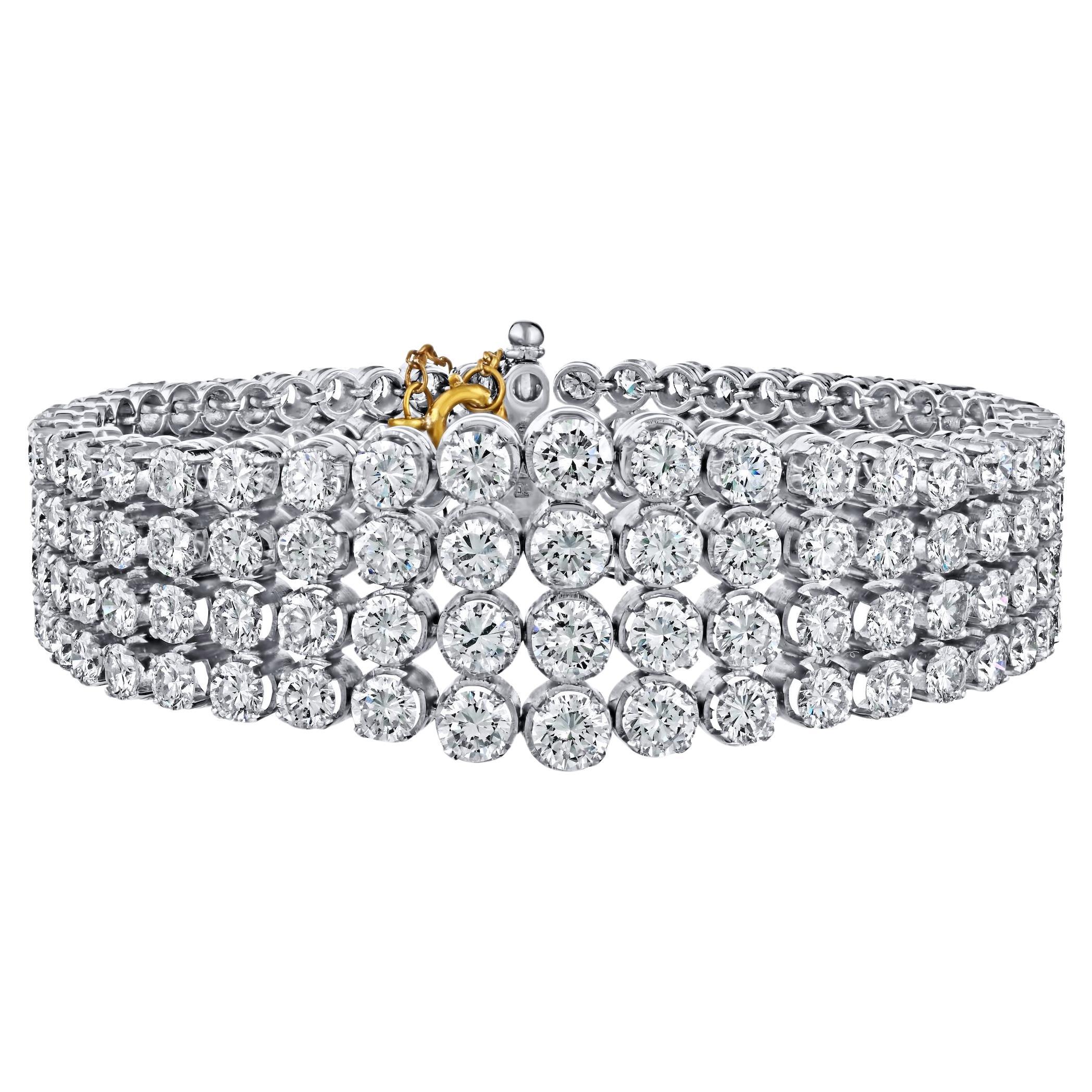 35 Carat TW Round Cut Diamond Platinum 4-Row Tennis Link Bracelet