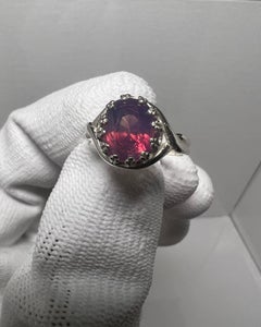 3.5 Carat Vivid Reddish Pink with Blue Hue Kashmir Sapphire Silver Ring